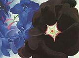 Black Canvas Paintings - Black Hollyhock Blue Larkspur 1930